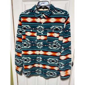 RF Brand‎ Aztec Fleece Shirt Jacket Mens Large Southwestern Snap Front